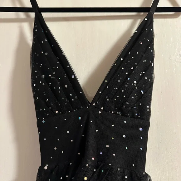 Windsor Vanessa V-Neck plunging Tulle Gown iridescent sequins dots evening Prom - Picture 5 of 13